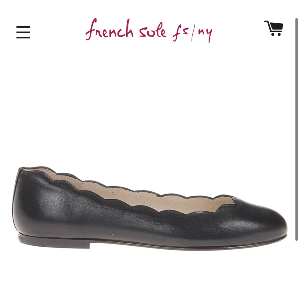 French Sole Black Jigsaw Leather Scalloped Flats size 7.5